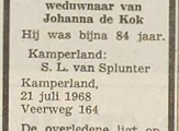 Overlijden Marinus van Splunter